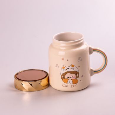 Чашка керамічна 420 мл Cute girl з кришкою Бежевий 000038550 фото