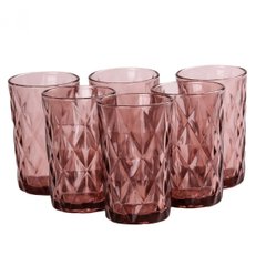 Набор стаканов высоких граненых из толстого стекла 6 штук, розовый