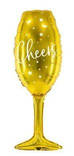 Фольгована кулька фігура "Бокал cheers" золото 40х101 см. в уп. (1шт.) 02074 фото