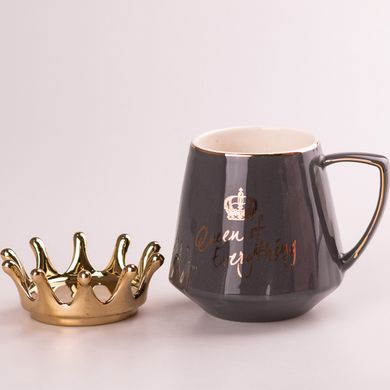 Чашка керамическая 400 мл Queen of Everything с крышкой, серый