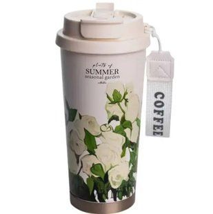Термочашка Summer 520 мл з трубочкою і подвійним відкриванням, білий HP-FM-352-4 фото