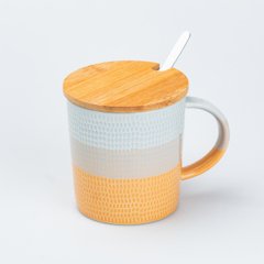 Чашка керамическая в скандинавском стиле 350 мл с крышкой и ложкой, оранжевый