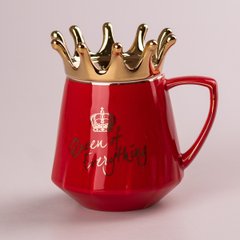 Чашка керамічна 400 мл Queen of Everything з кришкою червоний