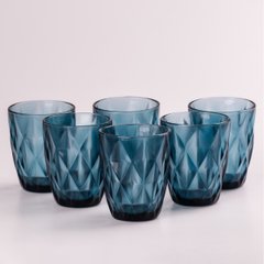 Склянка для напоїв фігурна гранована з товстого скла набір 6 шт, синій