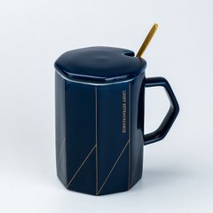 Чашка керамическая 400 мл Light Extravagance с крышкой и ложкой, синий
