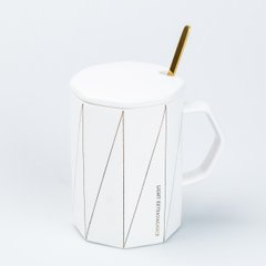Чашка керамическая 400 мл Light Extravagance с крышкой и ложкой, белый