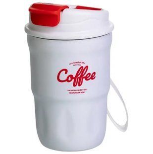 Термочашка "Coffee" 400 мл с ремешком и откидной крышкой-клапаном, белый HP-GM-19 фото