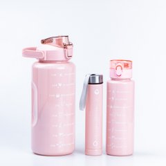 Бутылка для воды набор 3в1 500мл 900мл 2л с дозатором, розовый