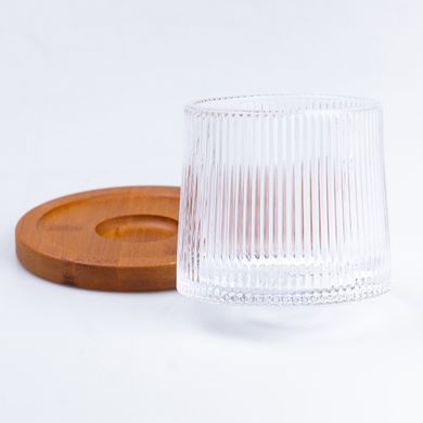 Вращающийся стакан для виски с бамбуковой подставкой, ребристый