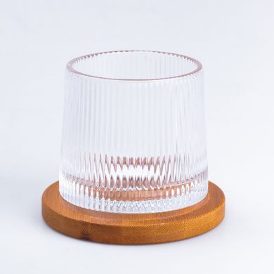 Склянка-дзига для віскі з бамбуковою підставкою, ребриста