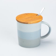 Чашка керамічна у скандинавському стилі 350 мл з кришкою та ложкою, сірий