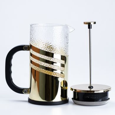 Френч-пресс чайник стеклянный Haus Roland 1 литр с фильтром фактурный, золото