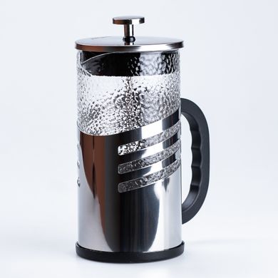 Френч-прес чайник скляний Haus Roland 1 літр з фільтром фактурний, хром