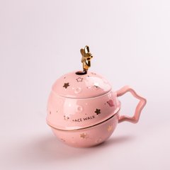 Чашка керамическая 500 мл Space Walk с крышкой и ложкой, розовый