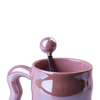 Чашка керамическая 400 мл Love с крышкой и ложкой, розовый